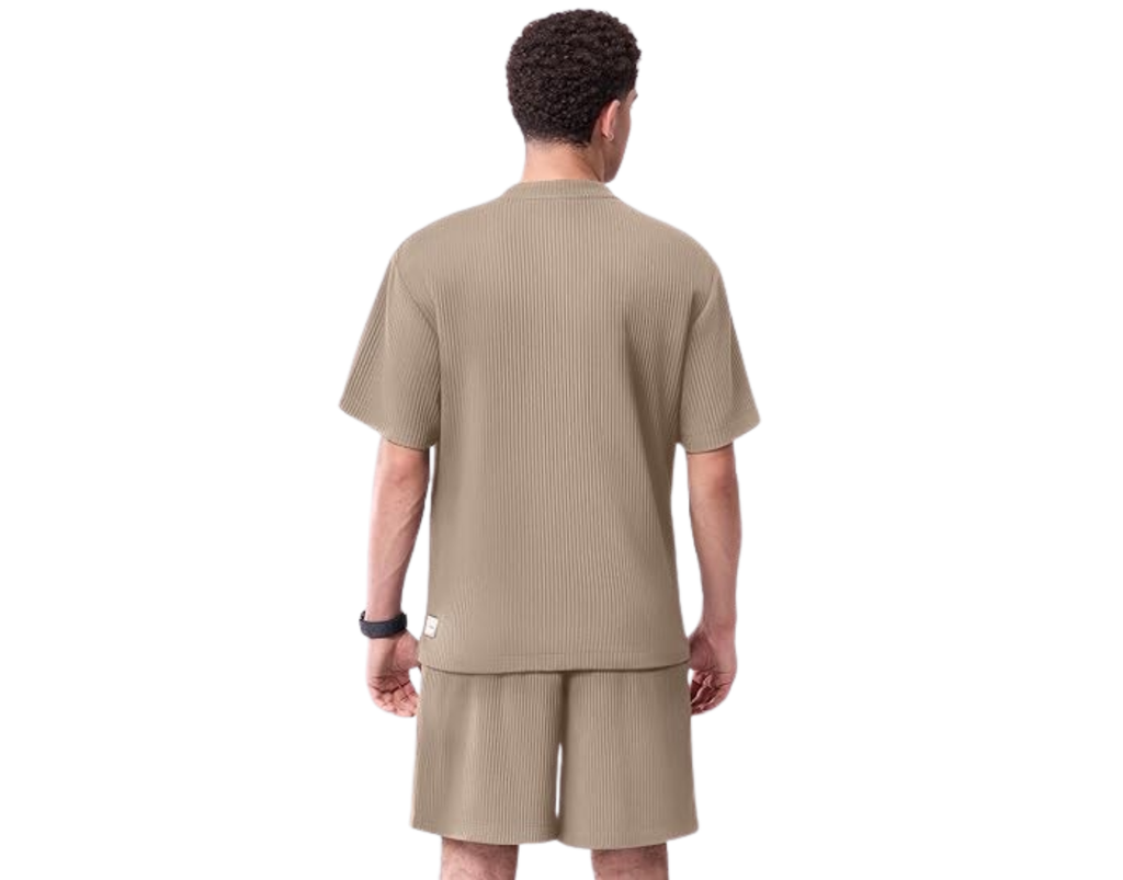 Men's Ribbed Short Sleeve T-Shirt(Only), Casual Crew Neck Tee with Split Hem & Vertical Stripe Streetwear for Summer