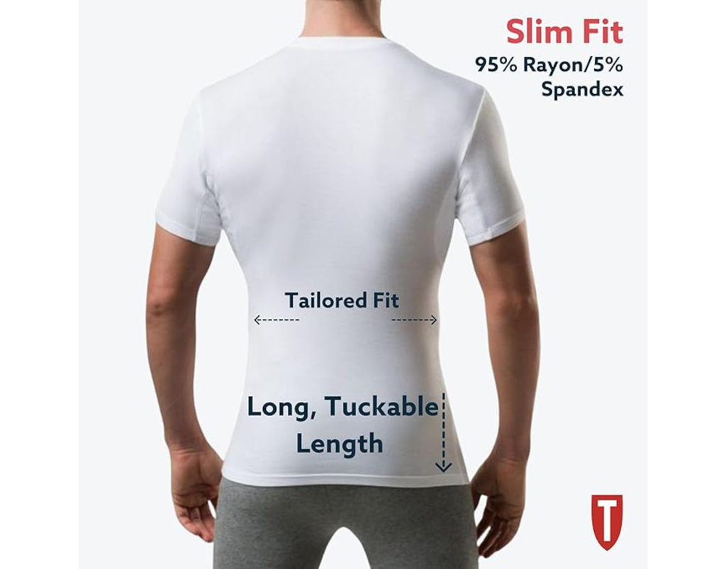 Men's Sweatproof Undershirt - Rayon Blend V Neck - Slim Fit - with Sweat Pads