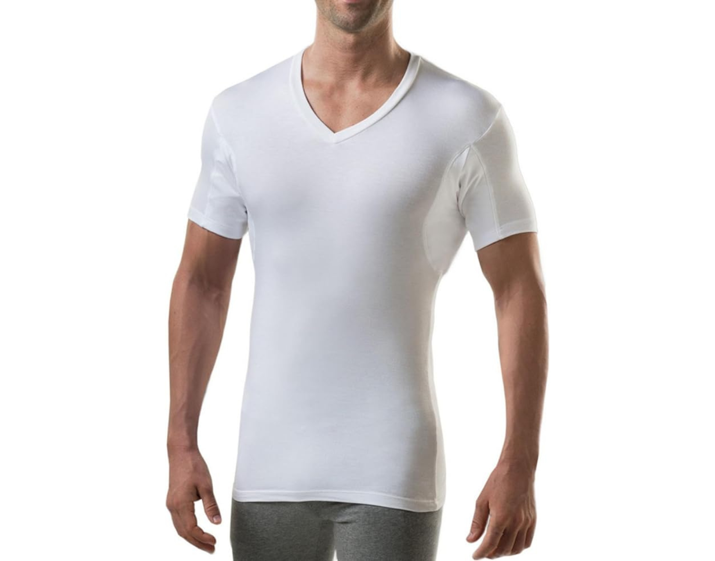 Men's Sweatproof Undershirt - Rayon Blend V Neck - Slim Fit - with Sweat Pads