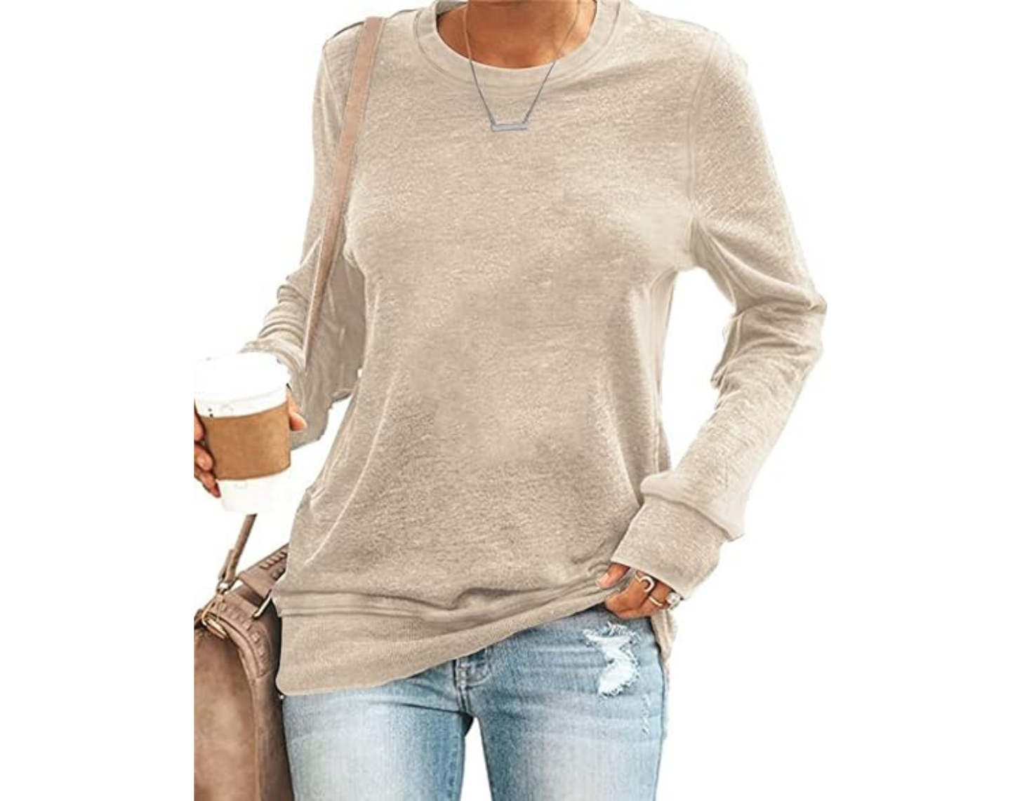 SENSERISE Womens Casual Crewneck Sweatshirt Long Sleeve Solid Color Shirt Soft Lightweight Loose Top