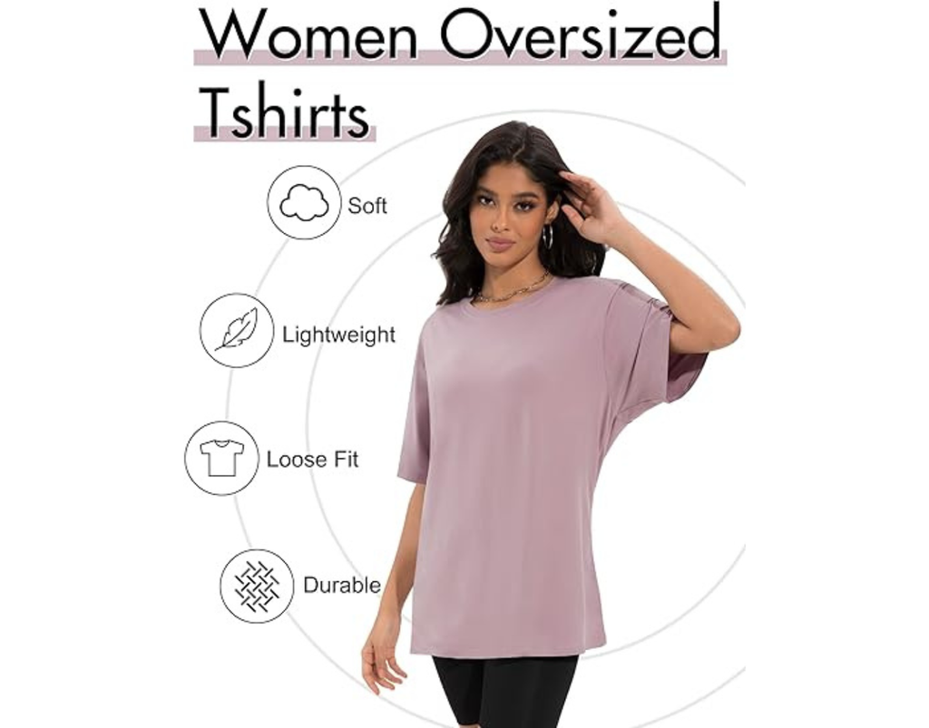Siimcuzy 4 Pack Oversized Tshirts for Women, Loose Fit Crew Neck Summer Baggy Tops Workout Tees Plus Size T Shirts