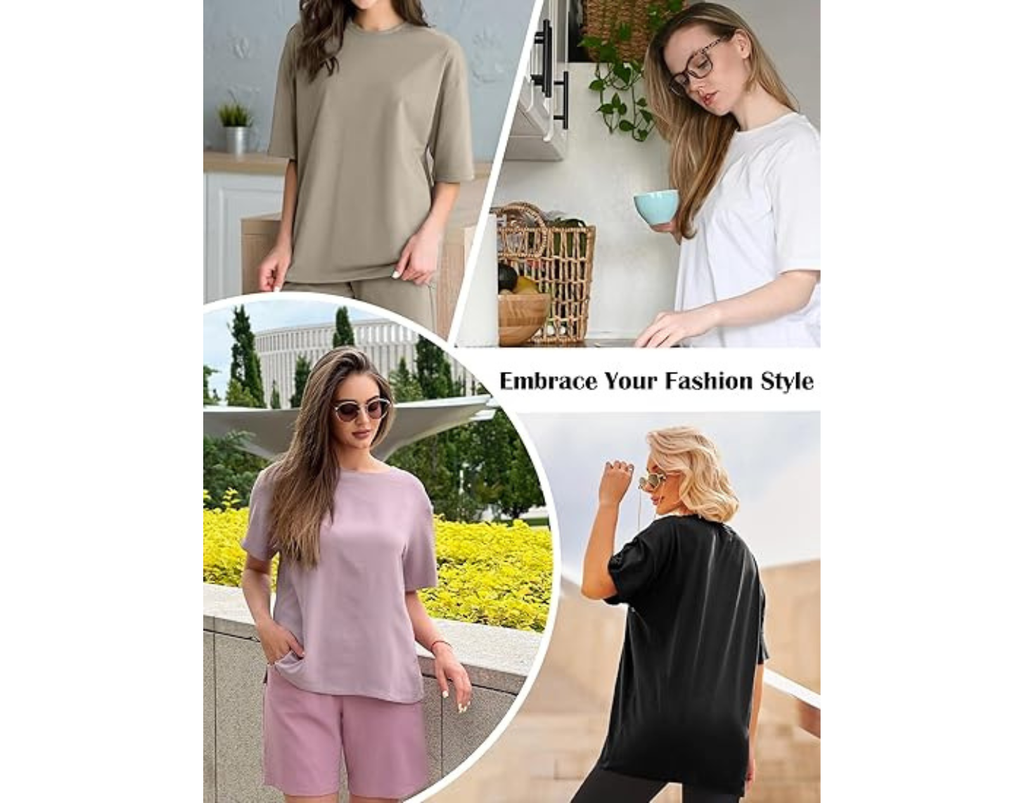 Siimcuzy 4 Pack Oversized Tshirts for Women, Loose Fit Crew Neck Summer Baggy Tops Workout Tees Plus Size T Shirts